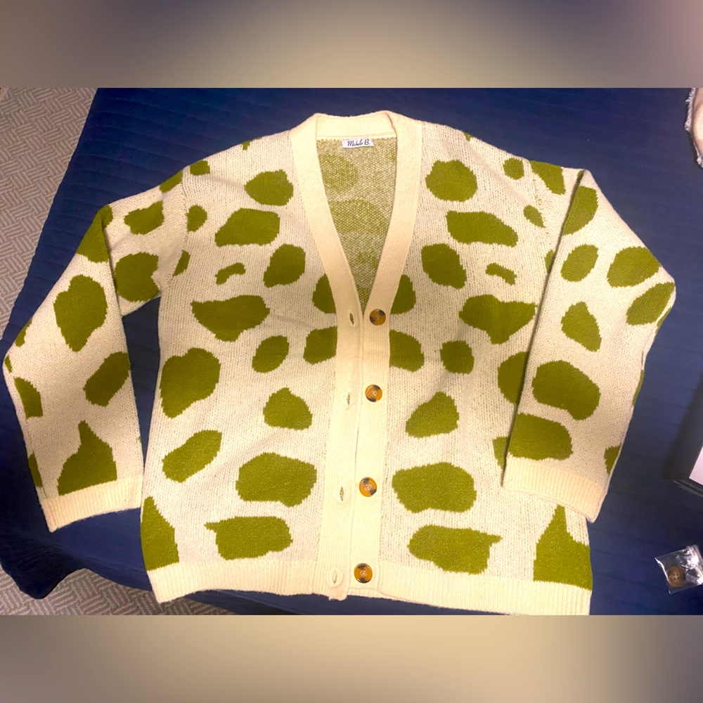 Michele B Green and Cream Polka dot cardigan